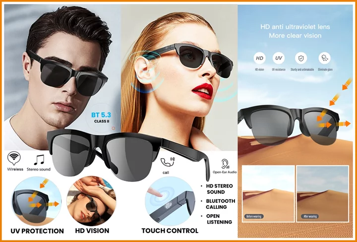 Chytré sluneční brýle s polarizačními skly a vestavěnými sluchátky a handsfree od 94Minutes